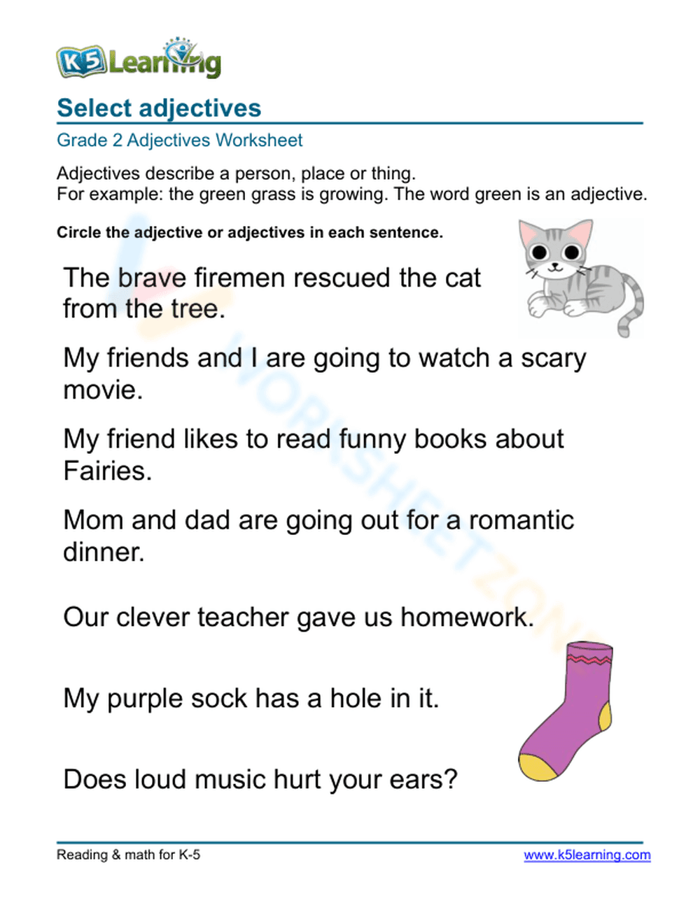 Grade 2 Adjectives — Printable No-Prep Worksheet - Page 1