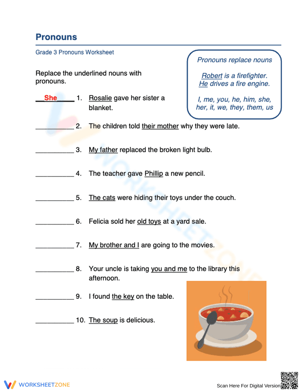 Practice Replacing Nouns With Pronouns Worksheet - Page 1
