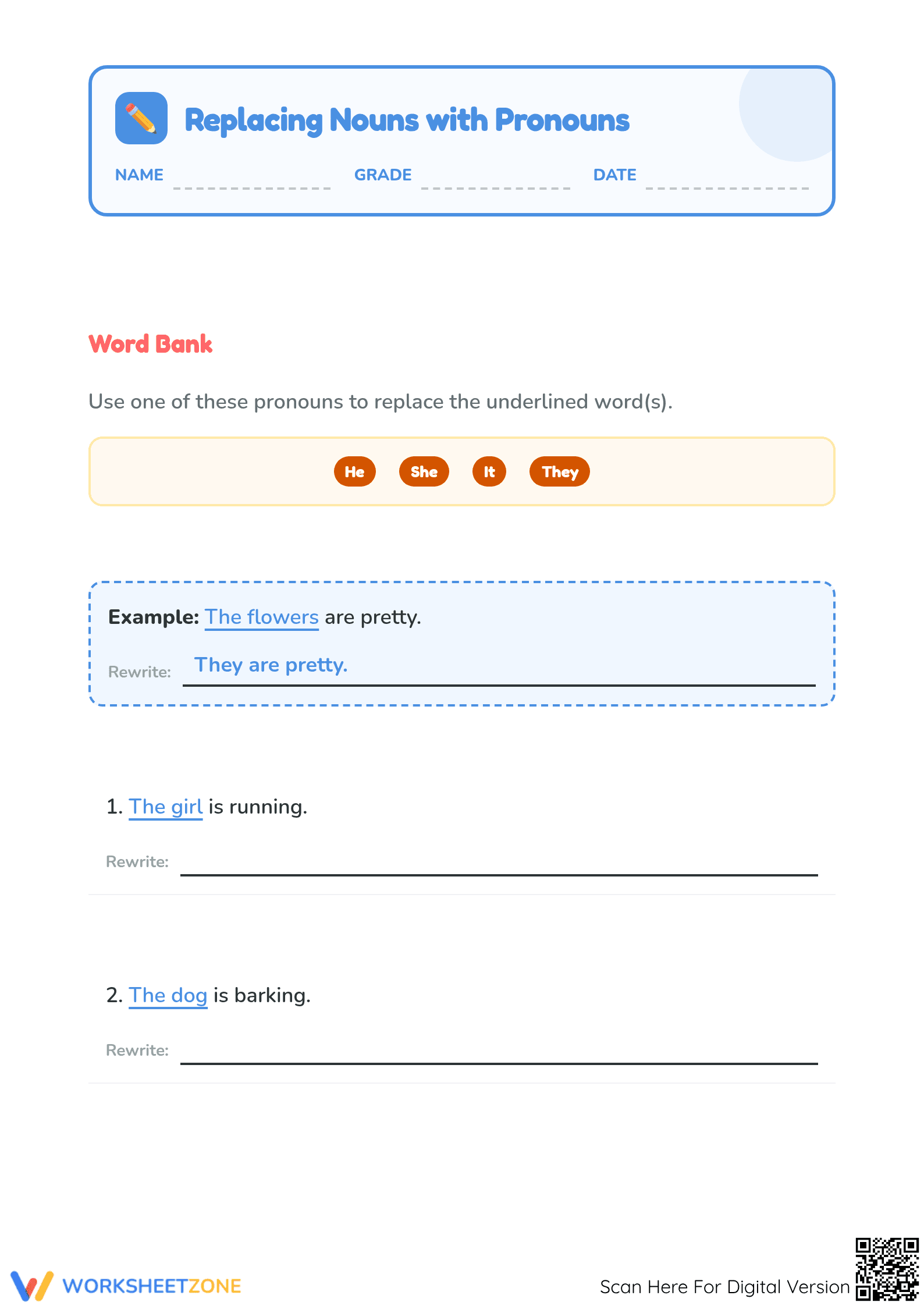 Grade 1 Pronouns Worksheet — Printable No-Prep Practice - Page 1