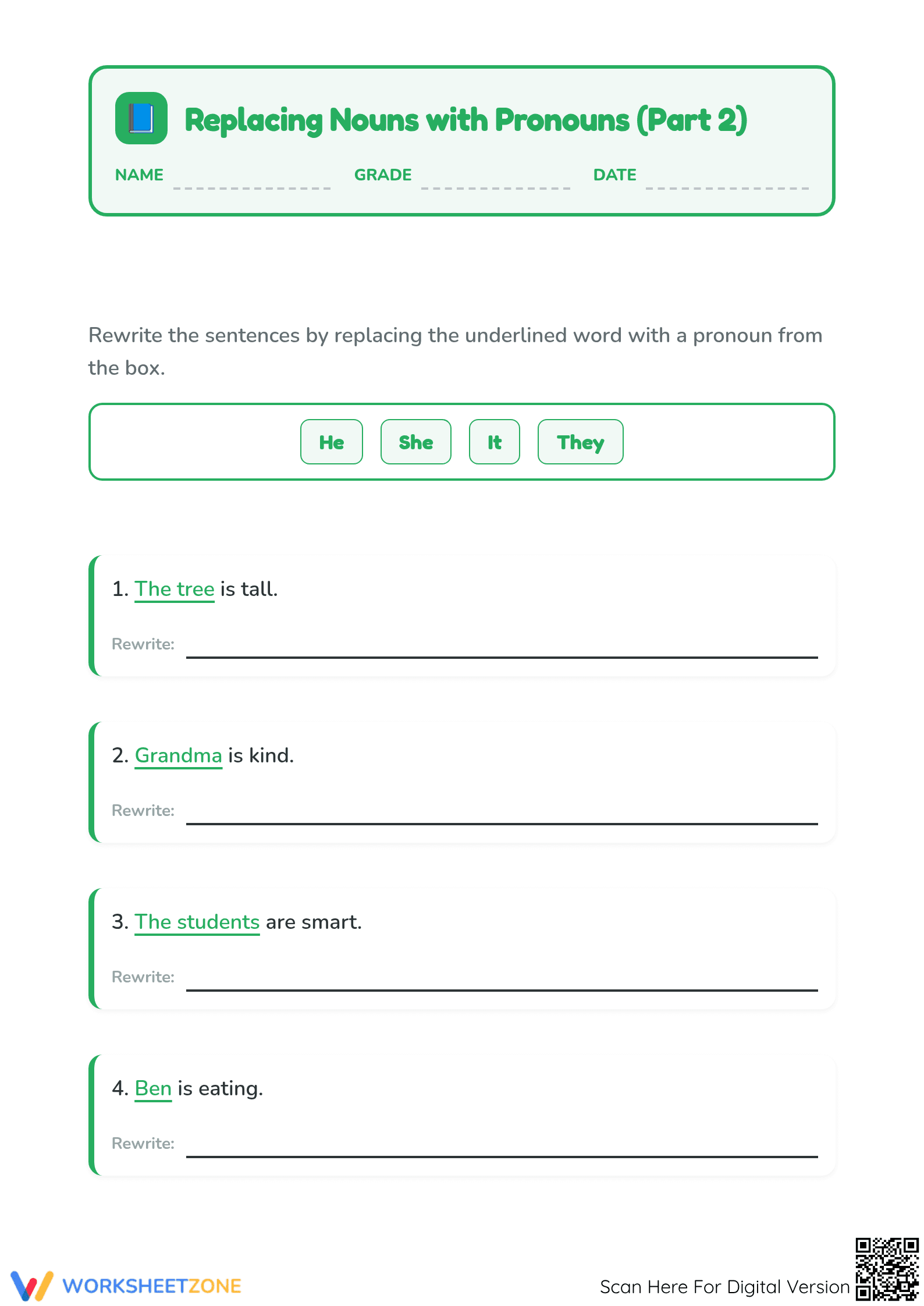 Grade 1 Pronouns Worksheet | Essential Printable Practice - Page 1
