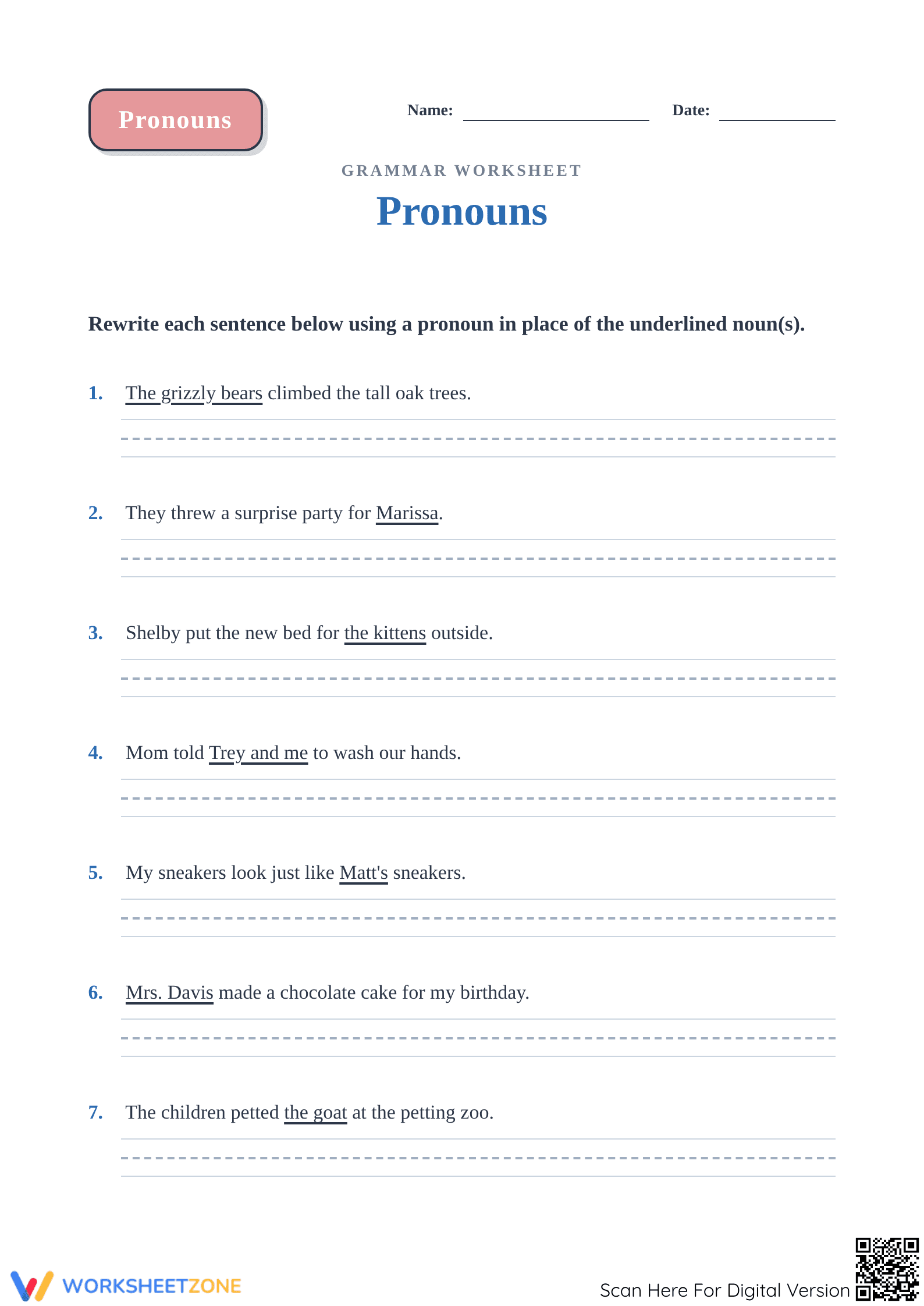 Pronoun Practice Worksheet | Essential Grade 1 ELA - Page 1