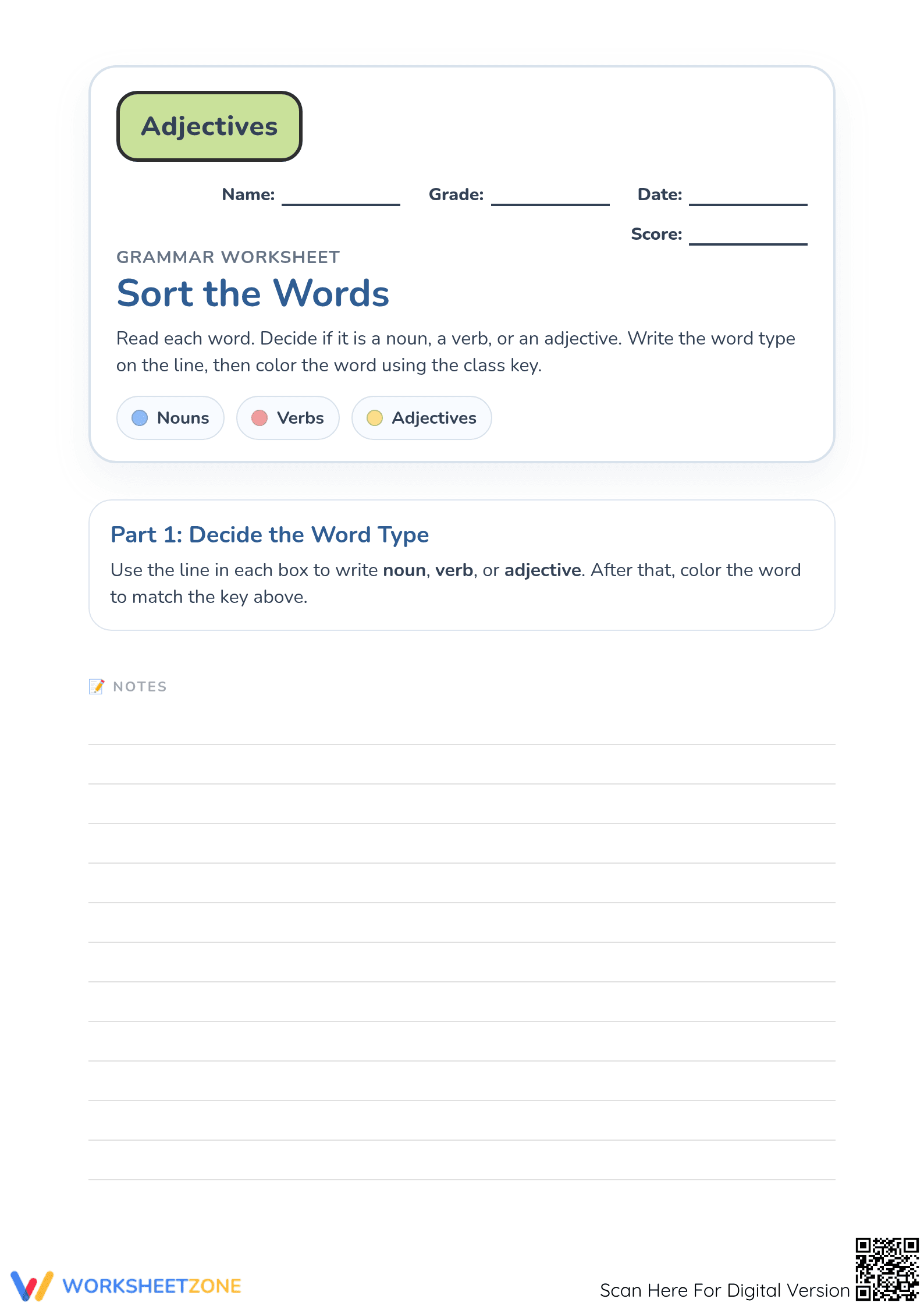 Essential Parts of Speech Practice | Grades 1-3 ELA - Page 1