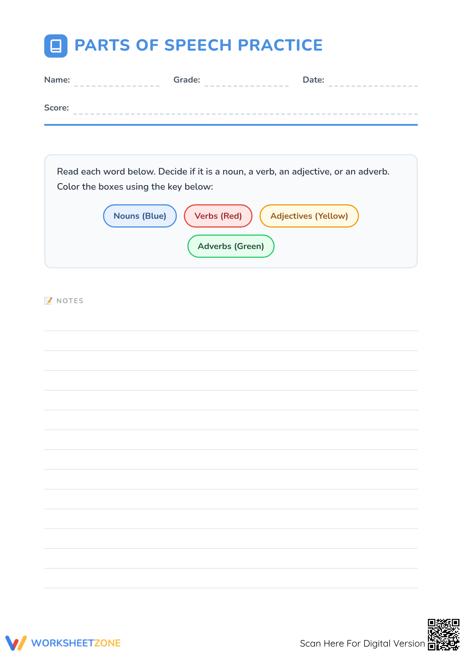 Essential Parts of Speech Practice | Grade 3 Printable - Page 1