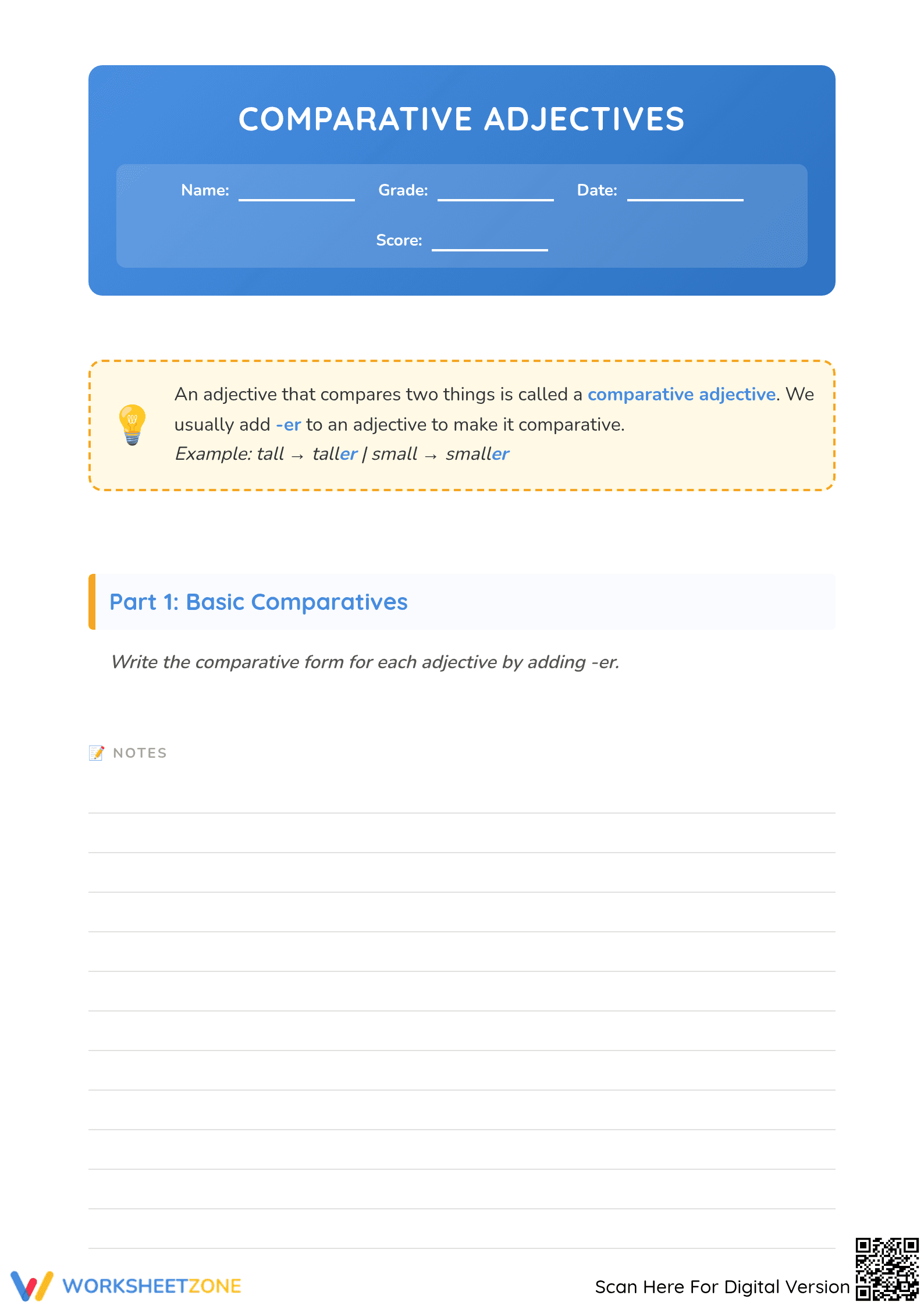 Comparative Adjectives Worksheet | Grade 2 Essential - Page 1