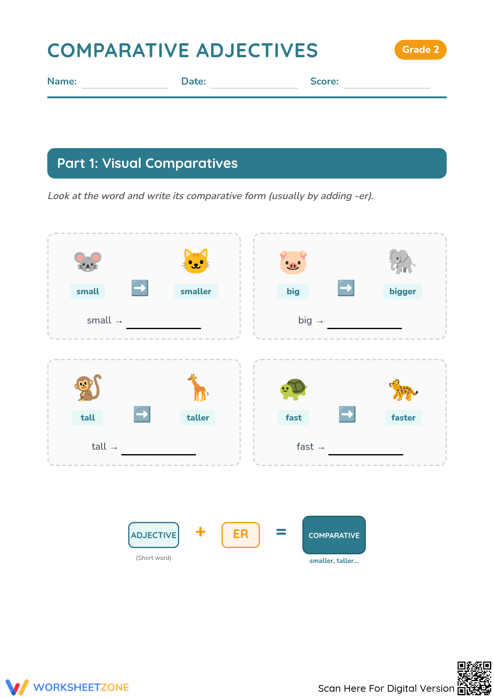 Comparative Adjectives Worksheet | Grade 2 Essential - Page 1