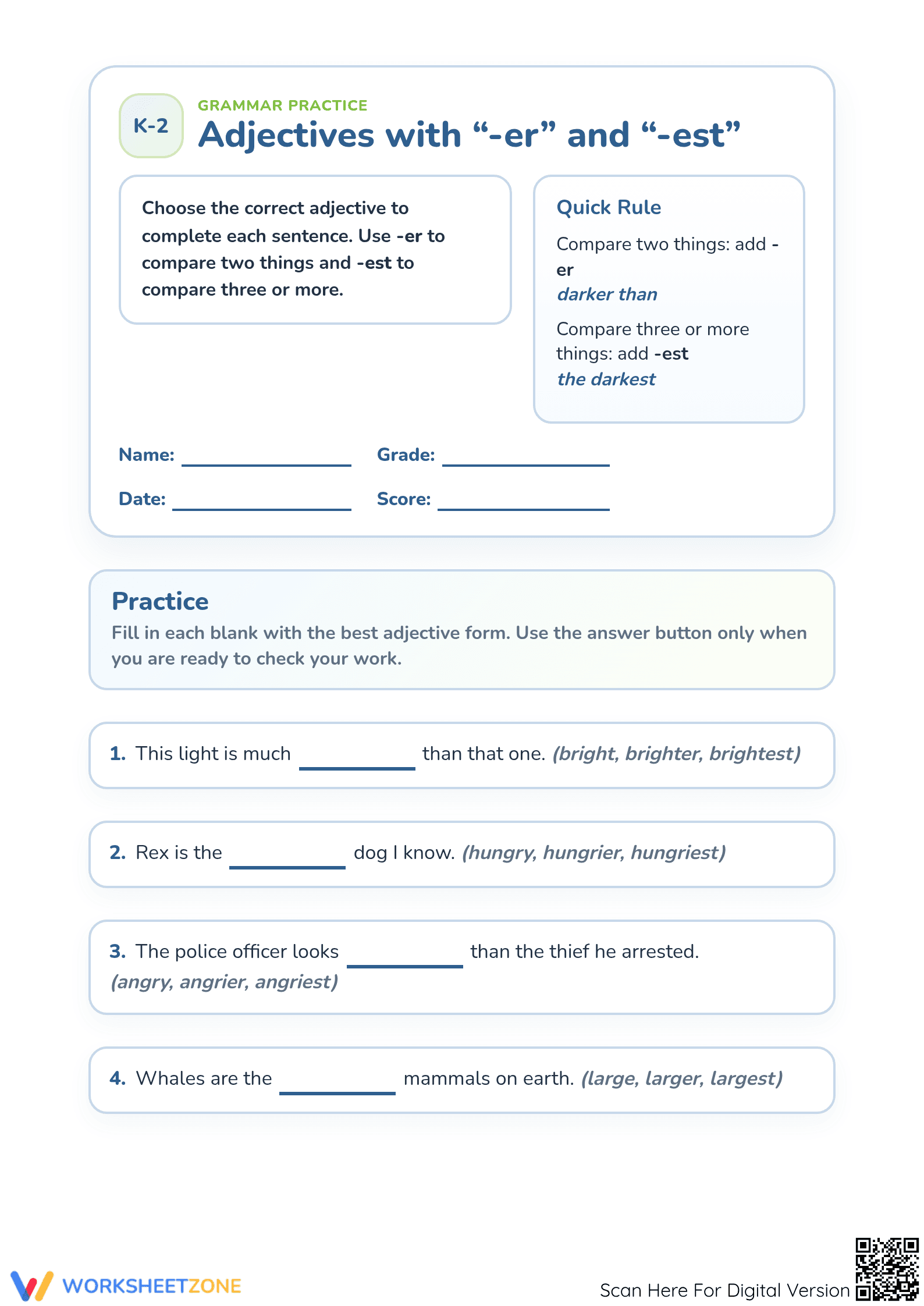 Comparative Adjectives Worksheet | Grade 2 Essential - Page 1