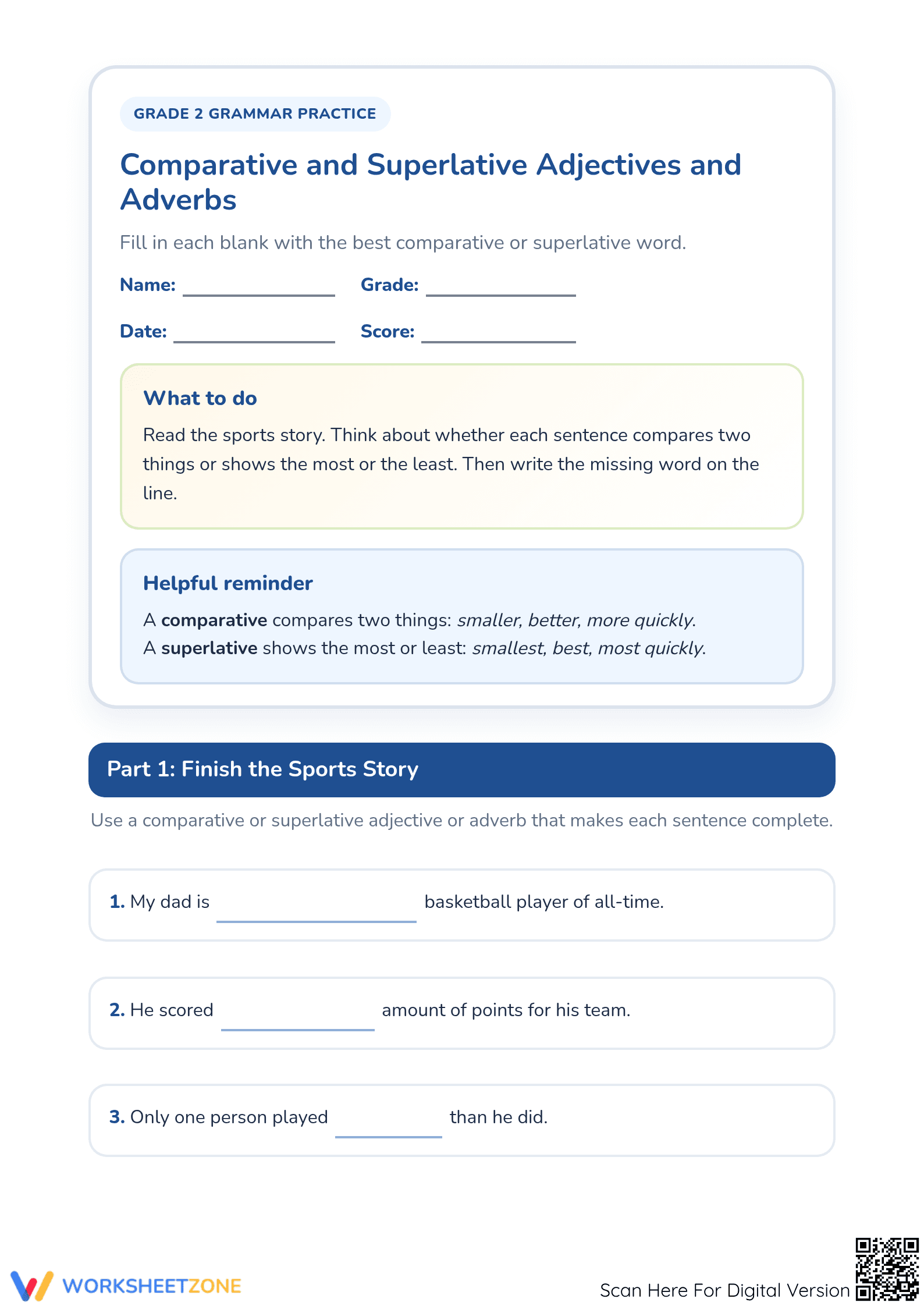 Comparative Adjectives Worksheet | Grade 2 Essential - Page 1