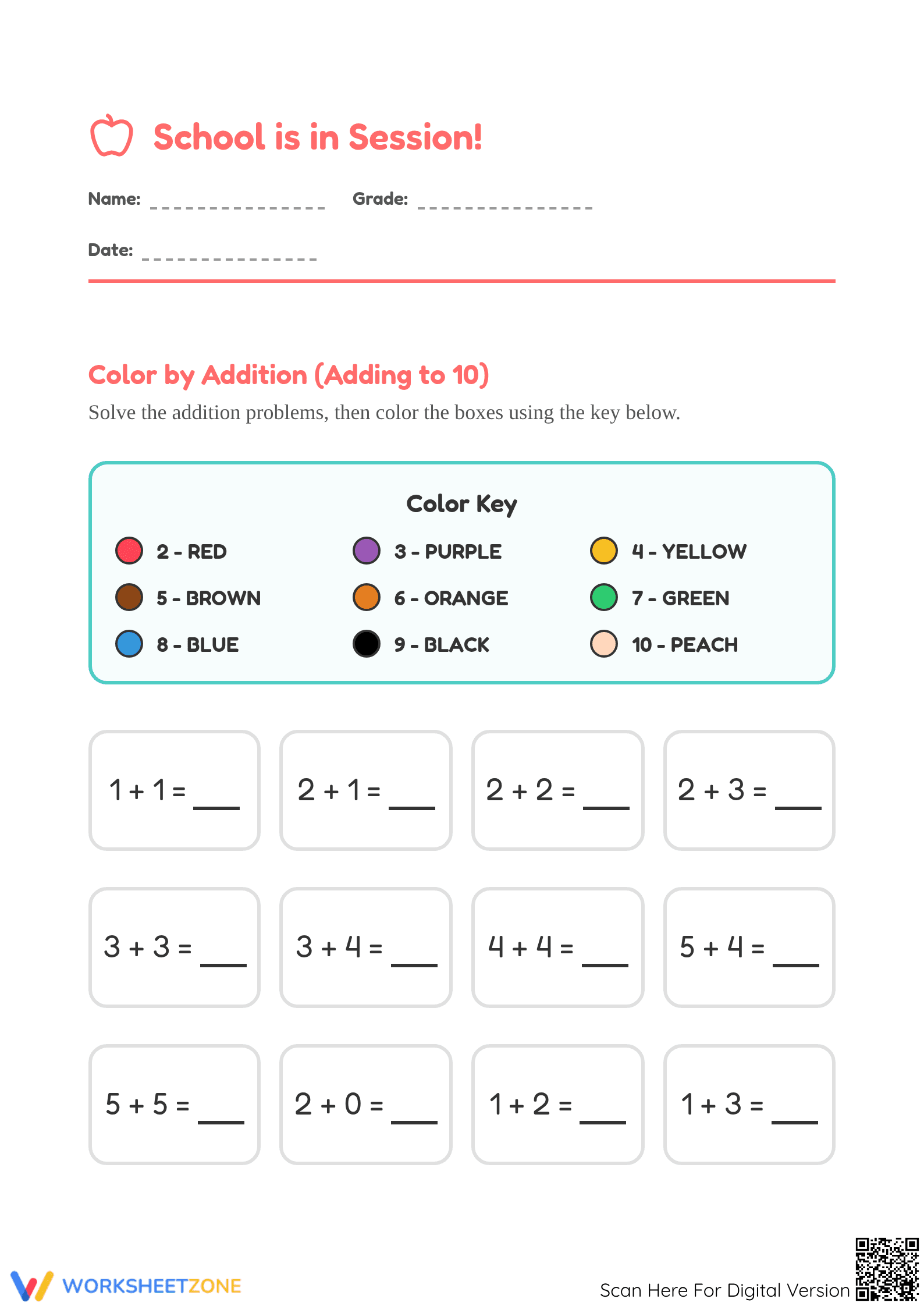 Printable Adding to 10 Worksheet | Grade K-1 Math - Page 1