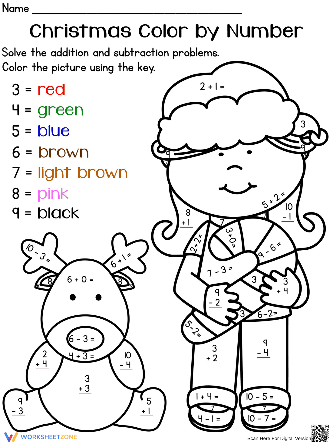 Christmas Math Color by Number | Grade 1 Printable - Page 1