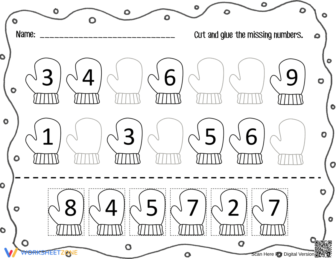 Cut and Paste the Missing Numbers Worksheet - Page 1