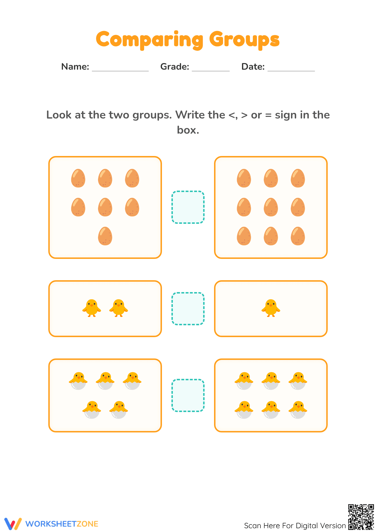Comparing Groups Worksheet | Essential Kindergarten Math - Page 1