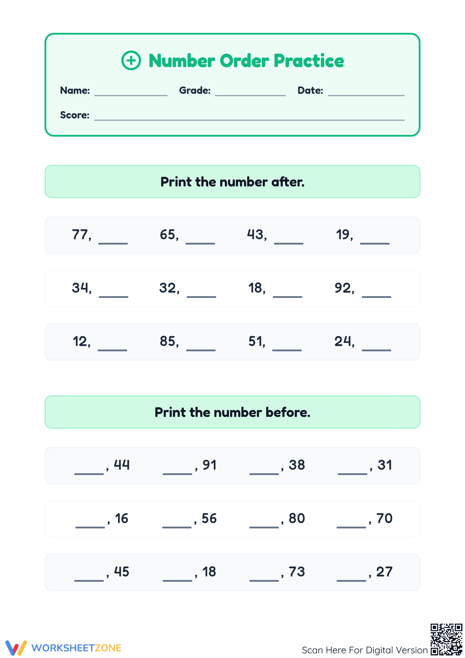Essential Number Order Practice | Grade 2 Math - Page 1