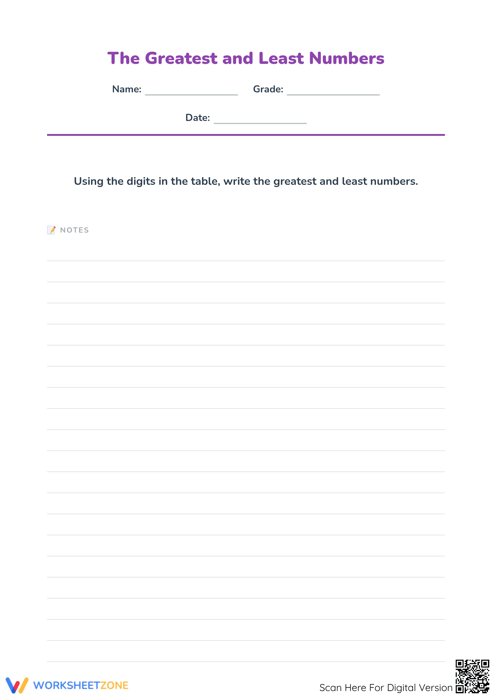 Essential Grade 2 Greatest and Least Numbers Worksheet - Page 1
