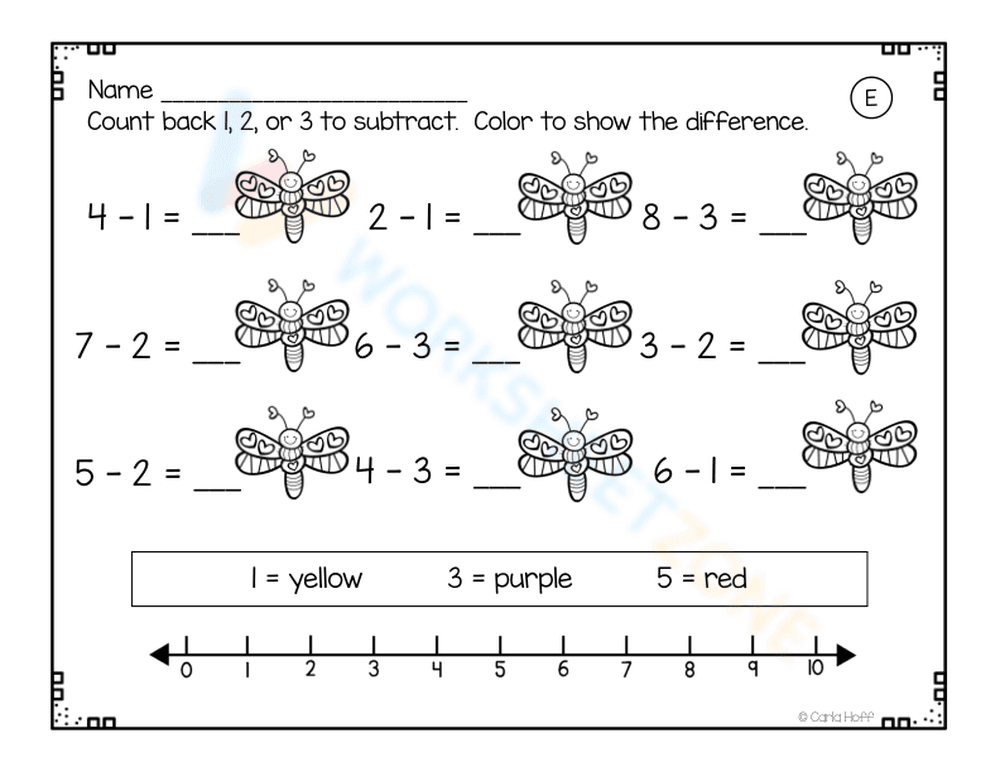 Subtraction Practice: Color the Difference - Page 1