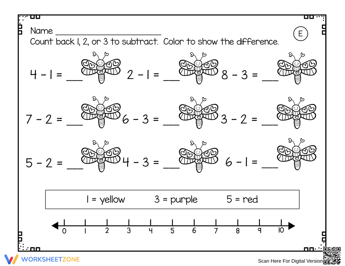 Subtraction Practice: Color the Difference - Page 1