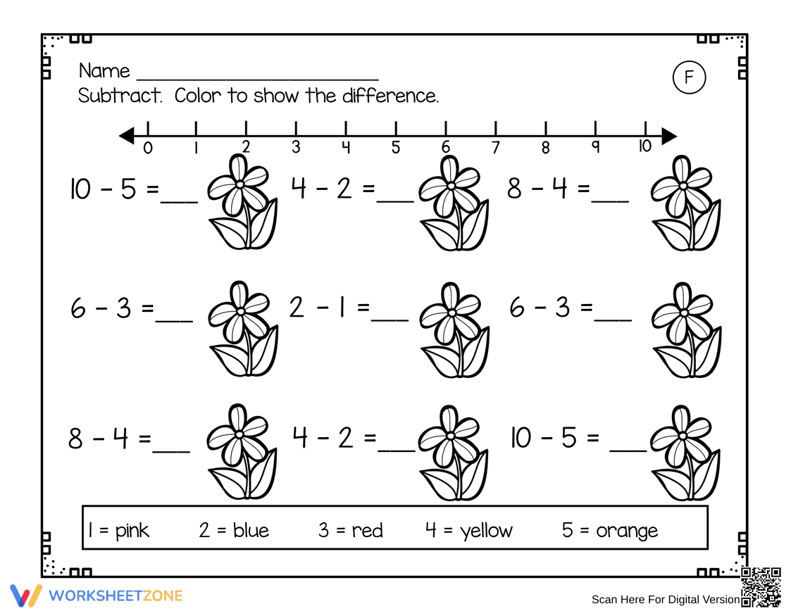 Fun Subtraction: Color the Correct Answer - Page 1