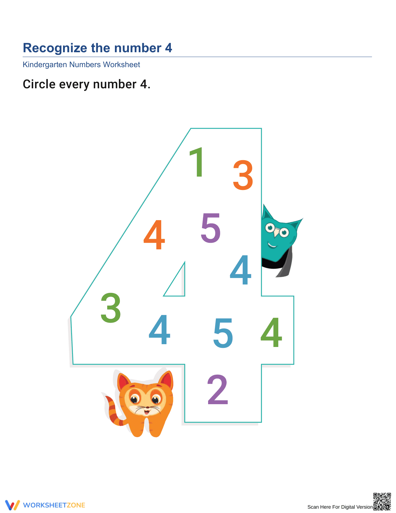 Number Recognition: Learn Number 4 - Page 1