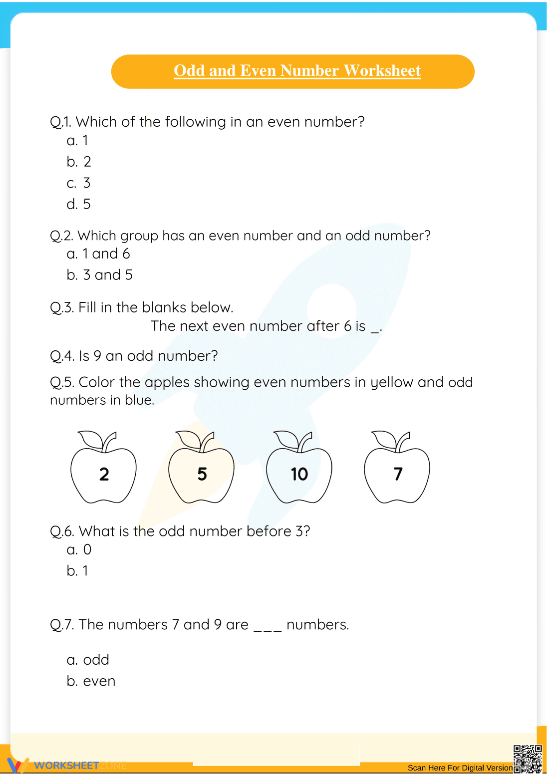 Identify Odd and Even Numbers: Worksheet 1 - Page 1