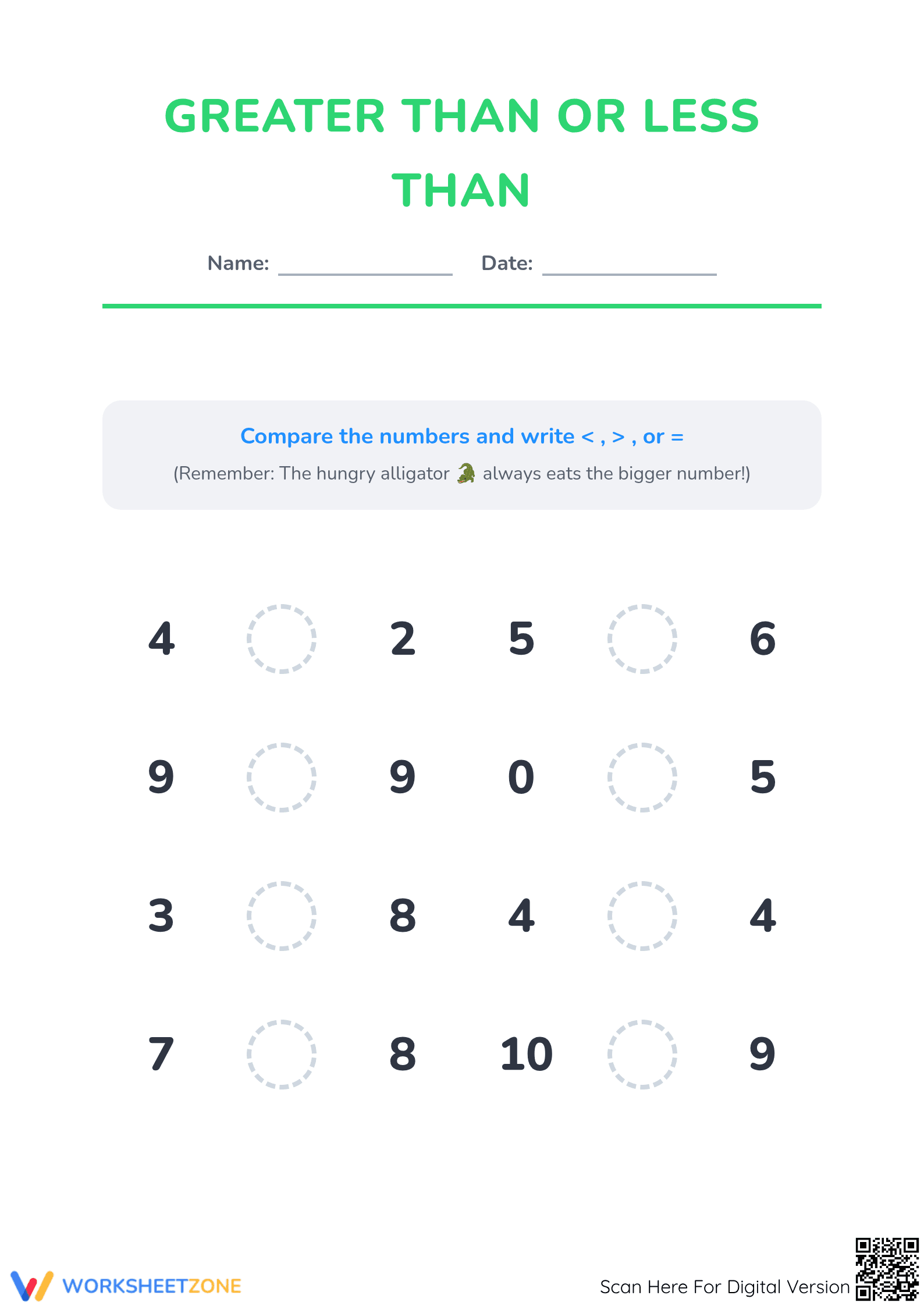 Printable Comparing Numbers Worksheet | Grade K-1 Math - Page 1