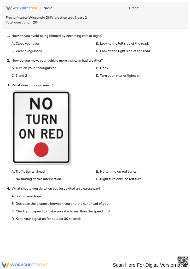 Free printable Wisconsin DMV practice test 2 part 2 - Page 1