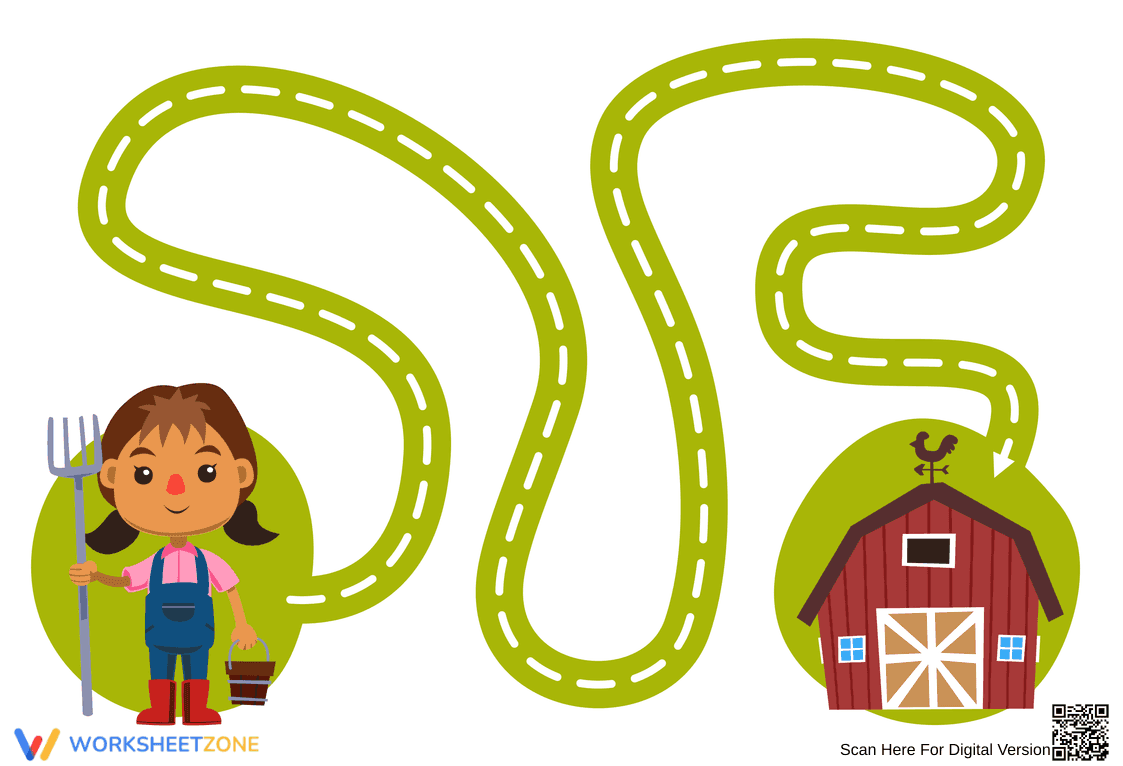Farmer to Barn Matching Activity Worksheet - Page 1