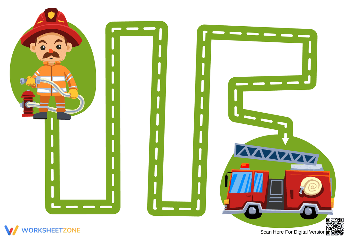Firefighter to Firetruck Matching Worksheet - Page 1