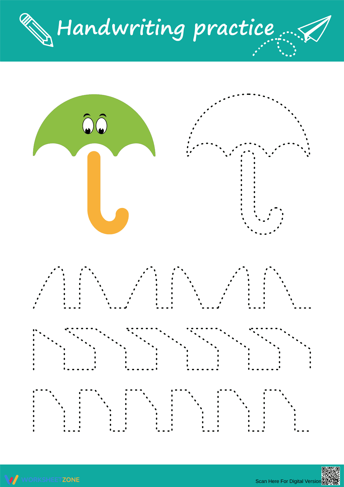 Printable Umbrella Tracing Worksheet | Pre-K & K - Page 1