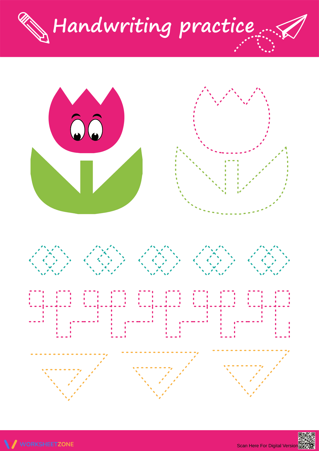 Flower Pattern Tracing Worksheet for Handwriting Practice - Page 1