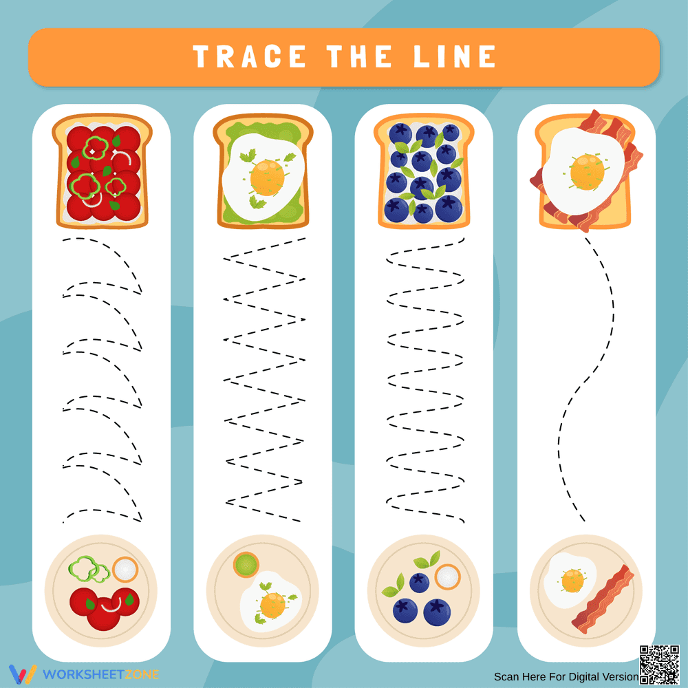 Breakfast Sandwich Tracing Lines Worksheet for Kids - Page 1