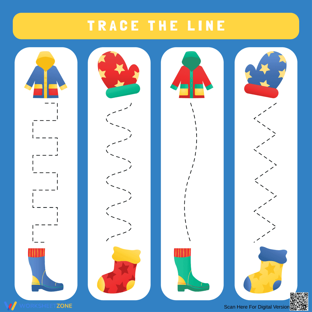 Trace the Lines Worksheet | Winter Clothes Theme - Page 1