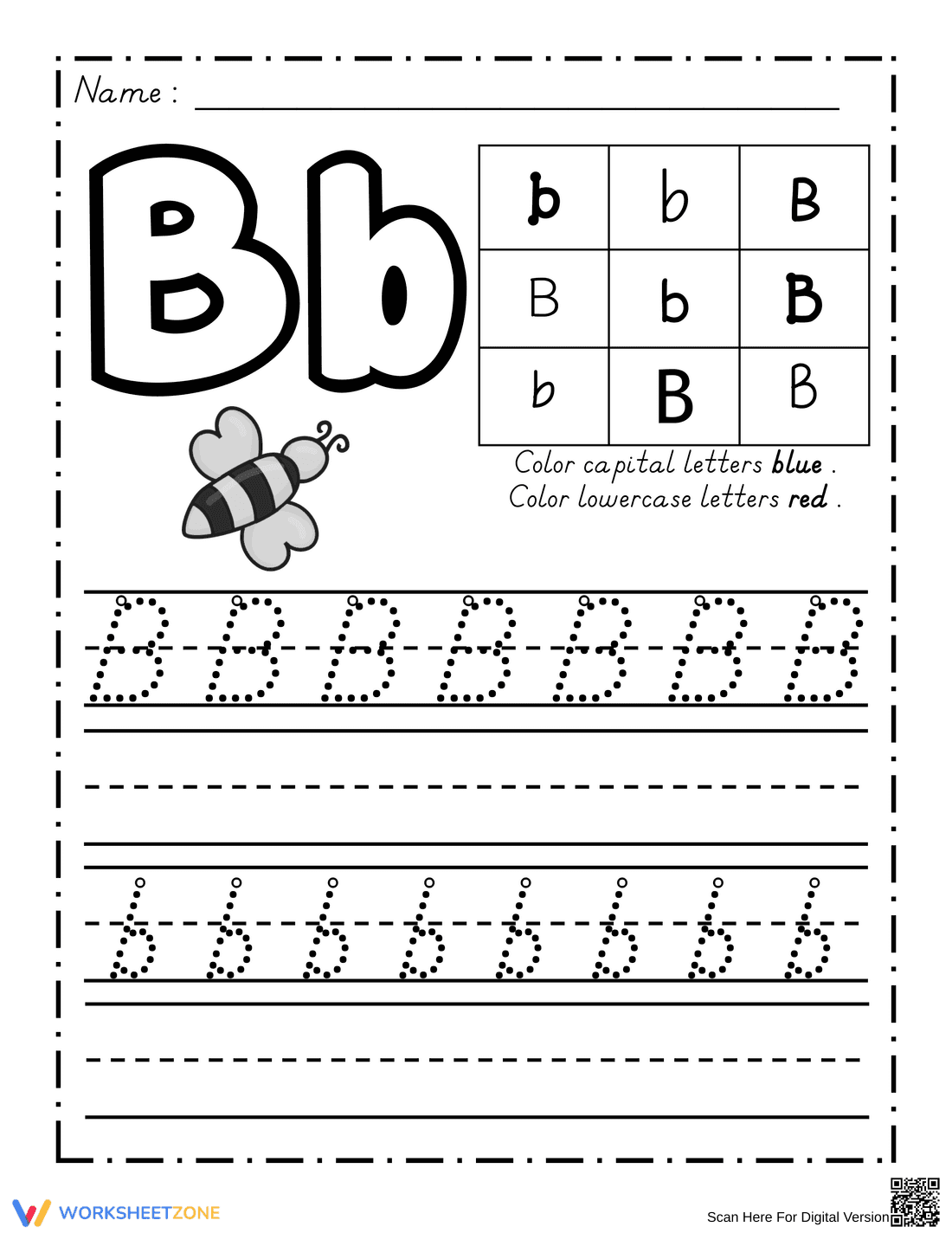 Letter B Tracing Worksheet | Grade K Printable - Page 1