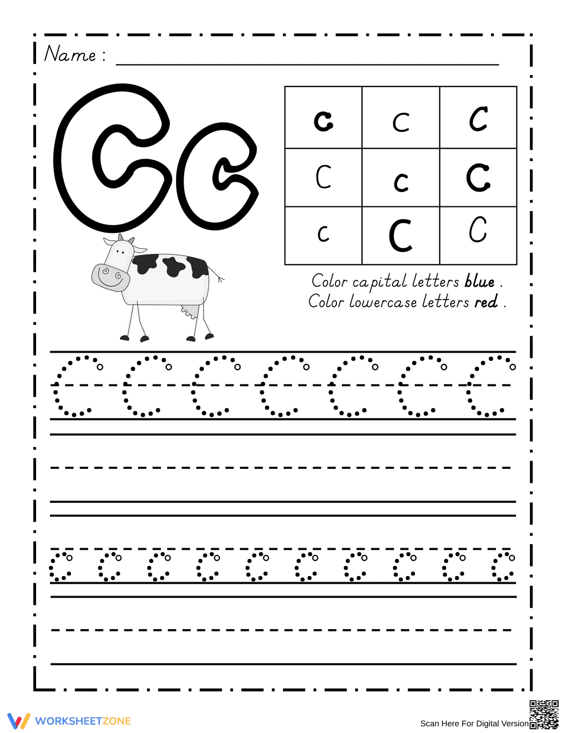 Practice Dealian Cursive: Letter Cc Worksheet - Page 1