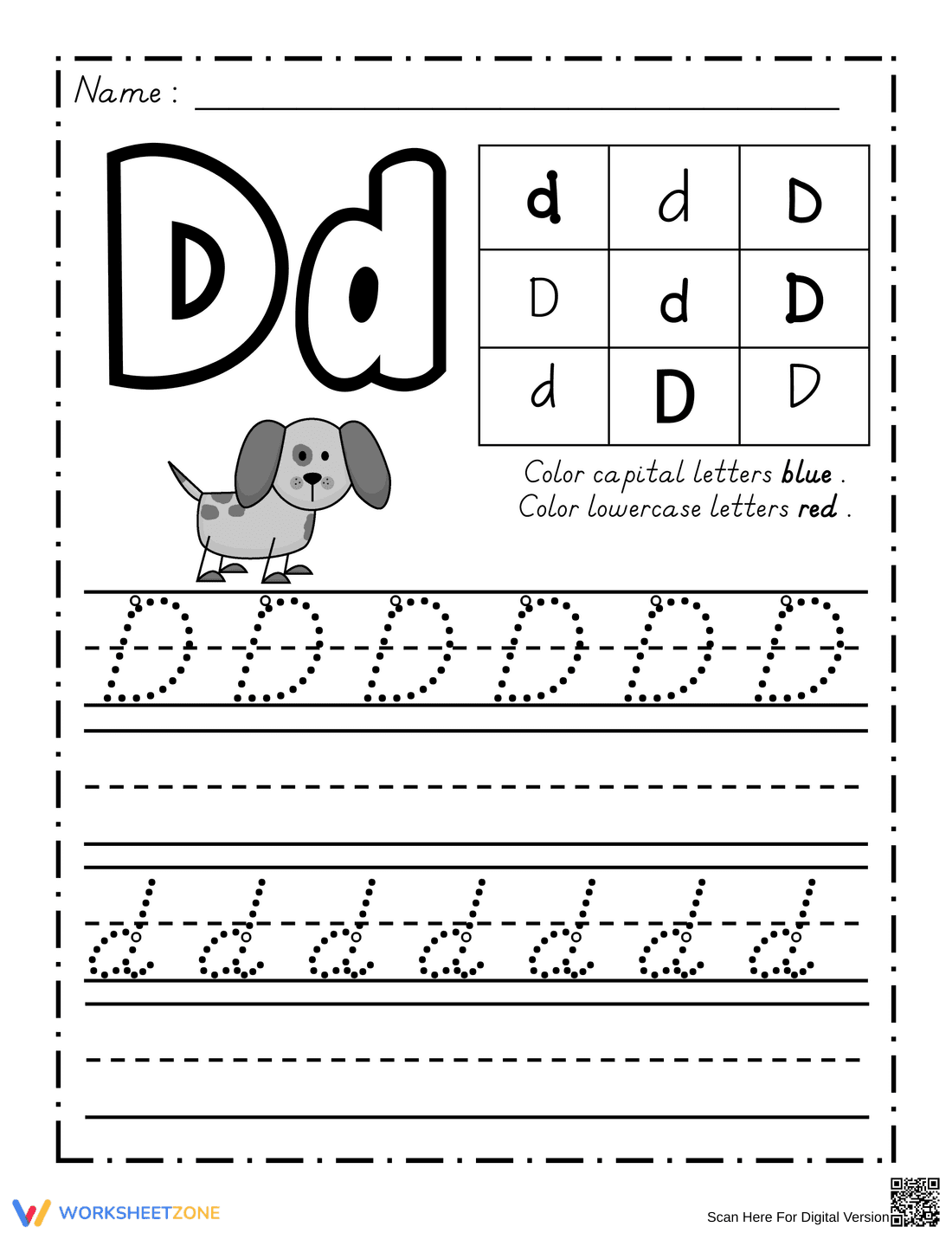 Dealian Handwriting: Letter Dd Practice Sheet - Page 1