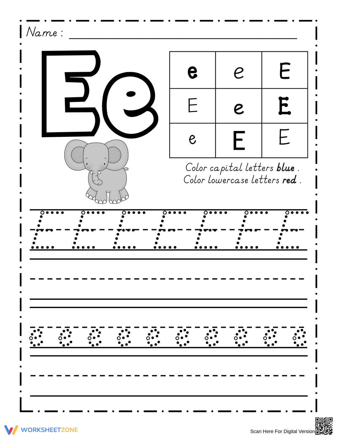 Dealian Handwriting: Letter Ee Practice Page - Page 1