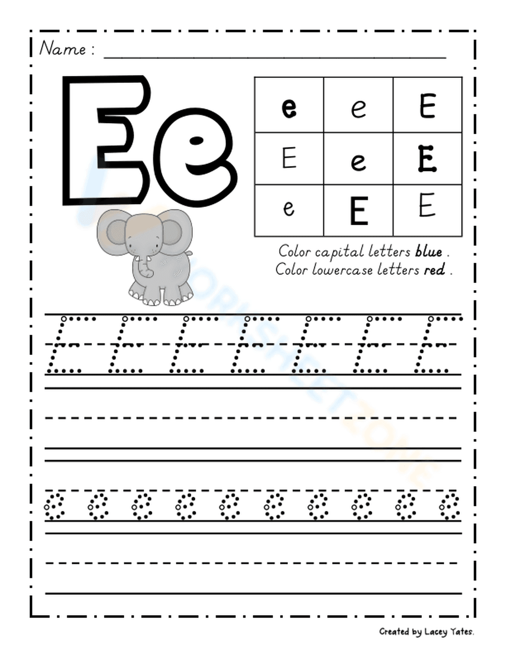 Dealian Handwriting: Letter Ee Practice Page - Page 1