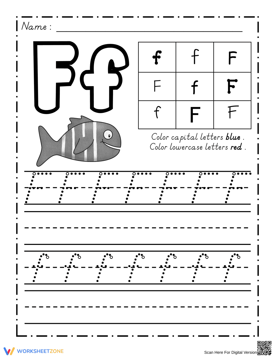 Dealian Handwriting: Letter Ff Practice Template - Page 1
