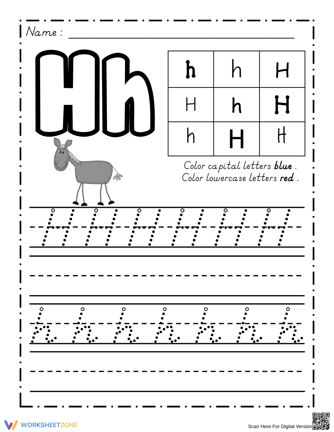 Dealian Handwriting: Letter Hh Practice Sheet - Page 1