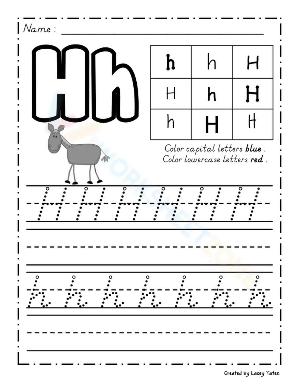 Dealian Handwriting: Letter Hh Practice Sheet - Page 1