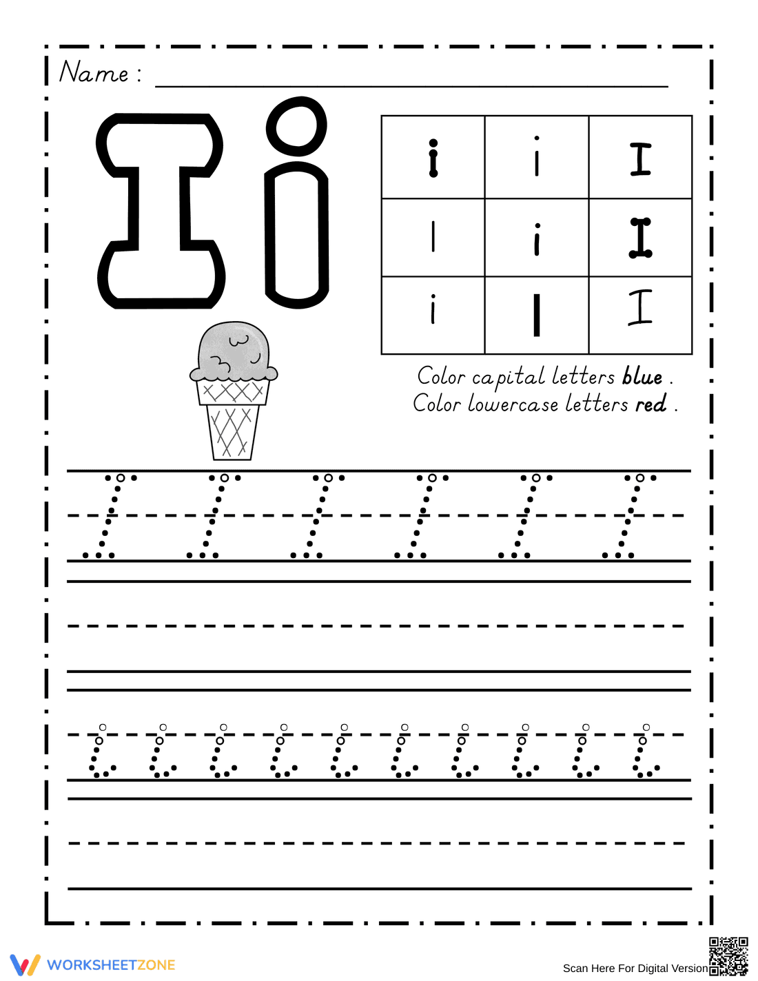 Kindergarten Letter I — Printable No-Prep Worksheet - Page 1