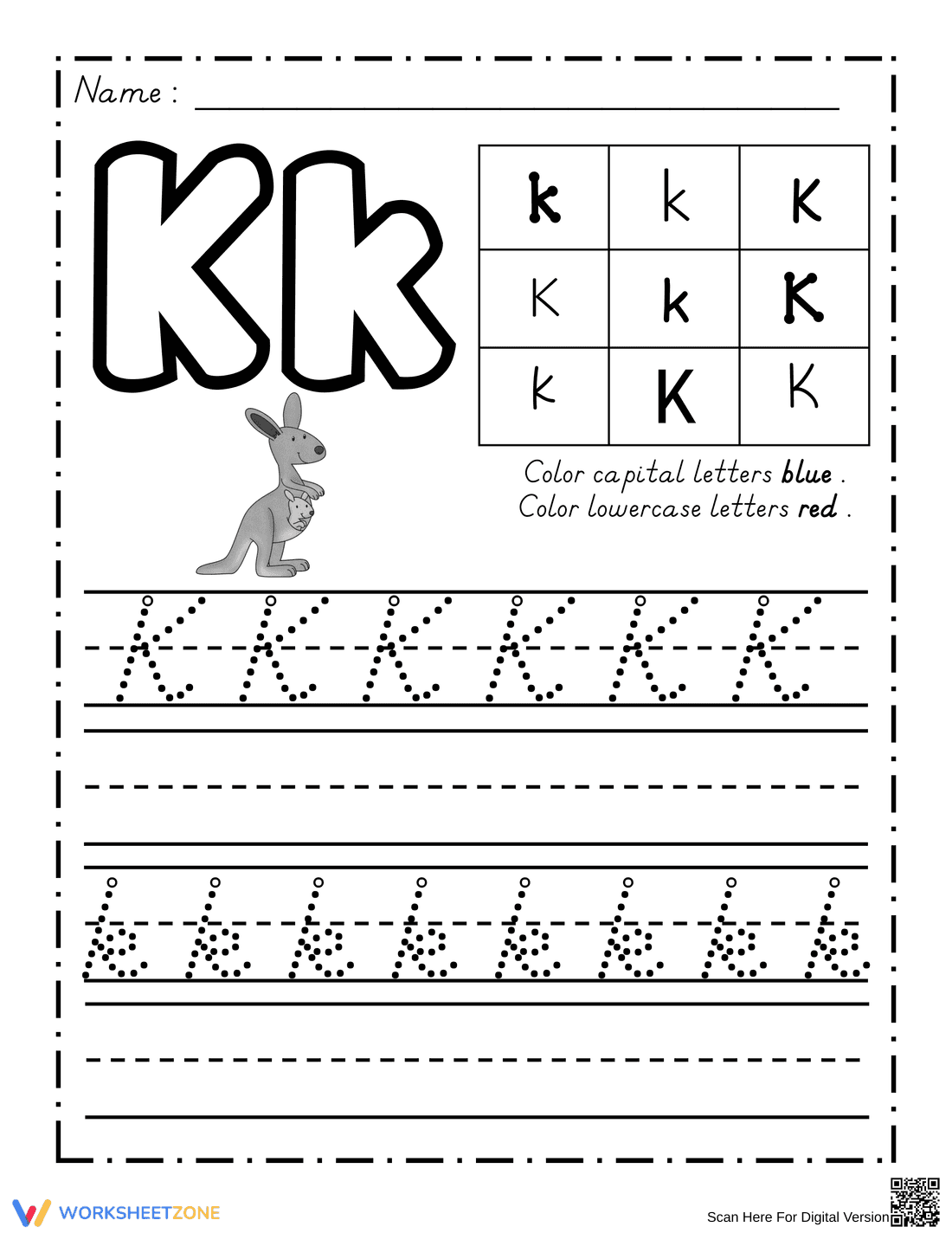 Dealian Handwriting: Letter Kk Practice Tool - Page 1