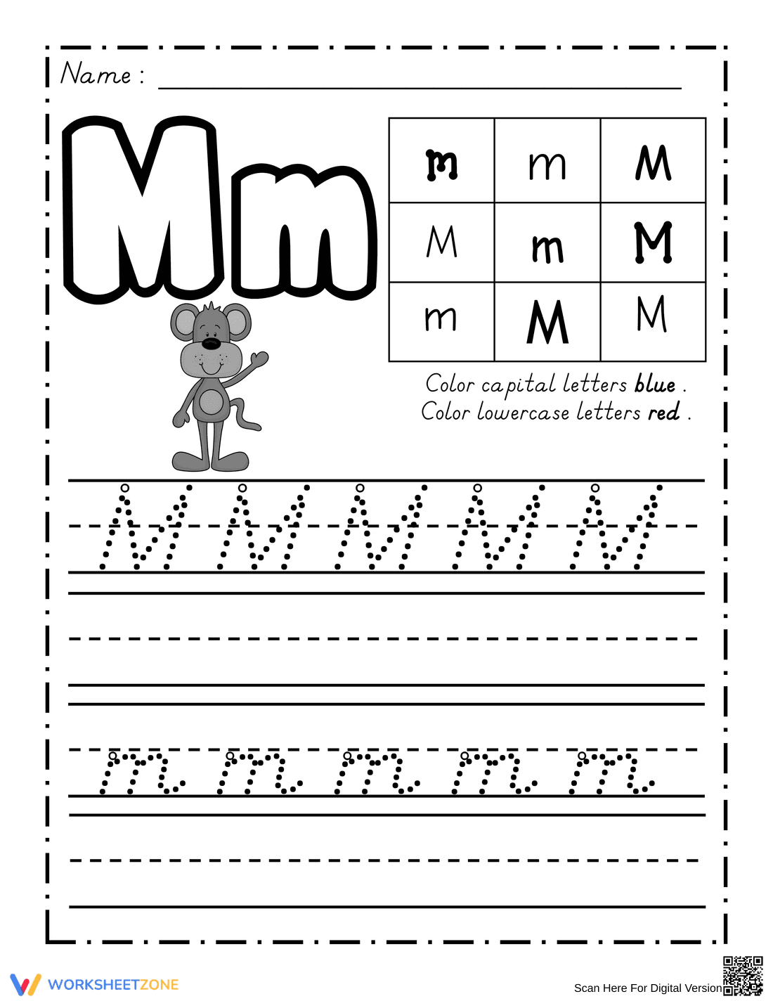 Letter M Tracing Worksheet | Printable Kindergarten Guide - Page 1