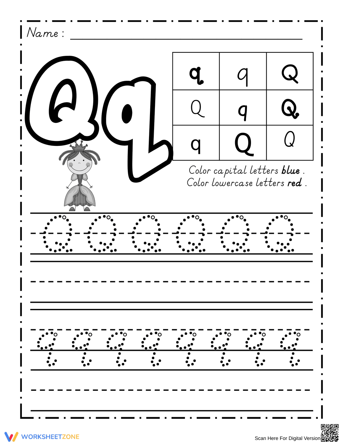 Letter Q Tracing Practice | Essential Kindergarten Worksheet - Page 1