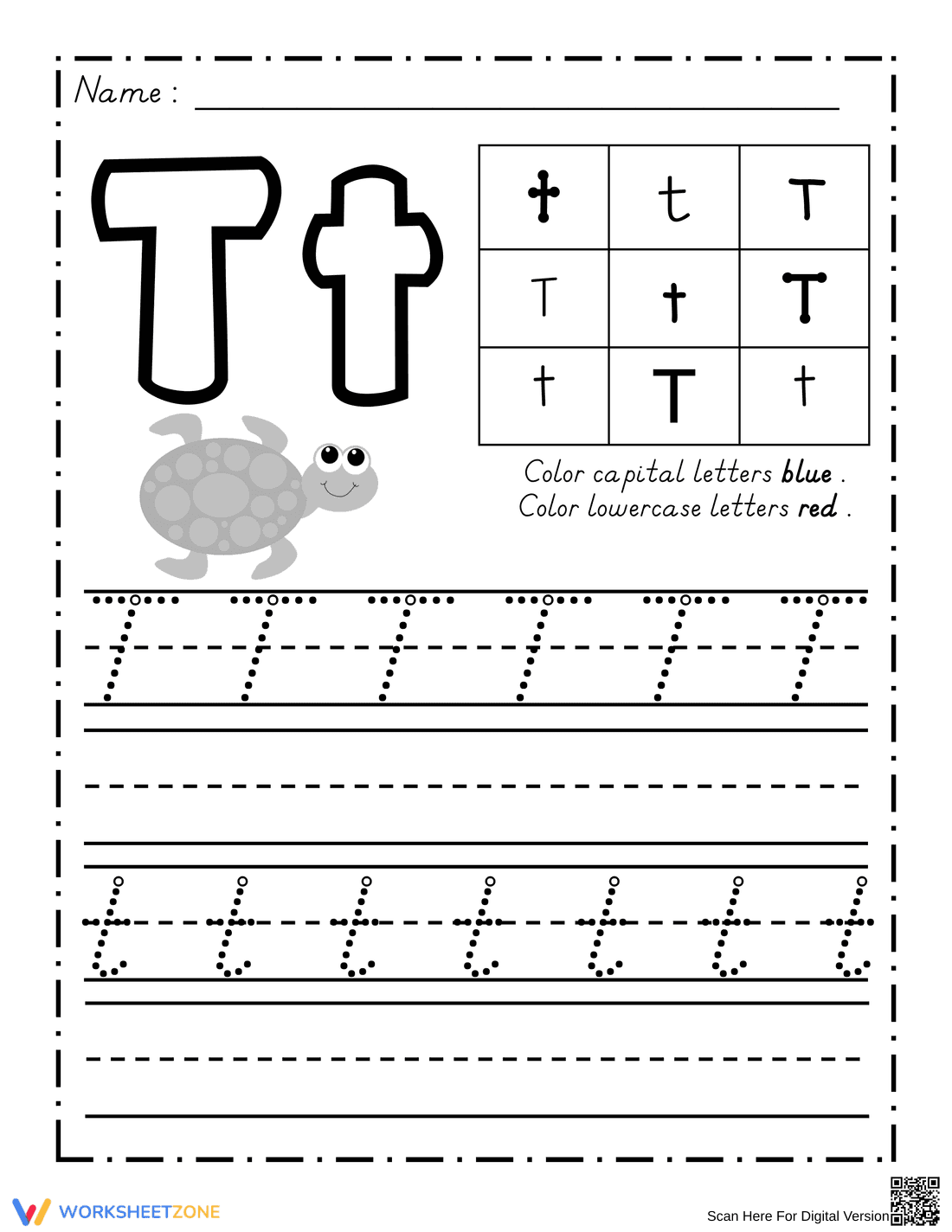 Letter T Tracing Worksheet — Printable Grade 1 Ready - Page 1