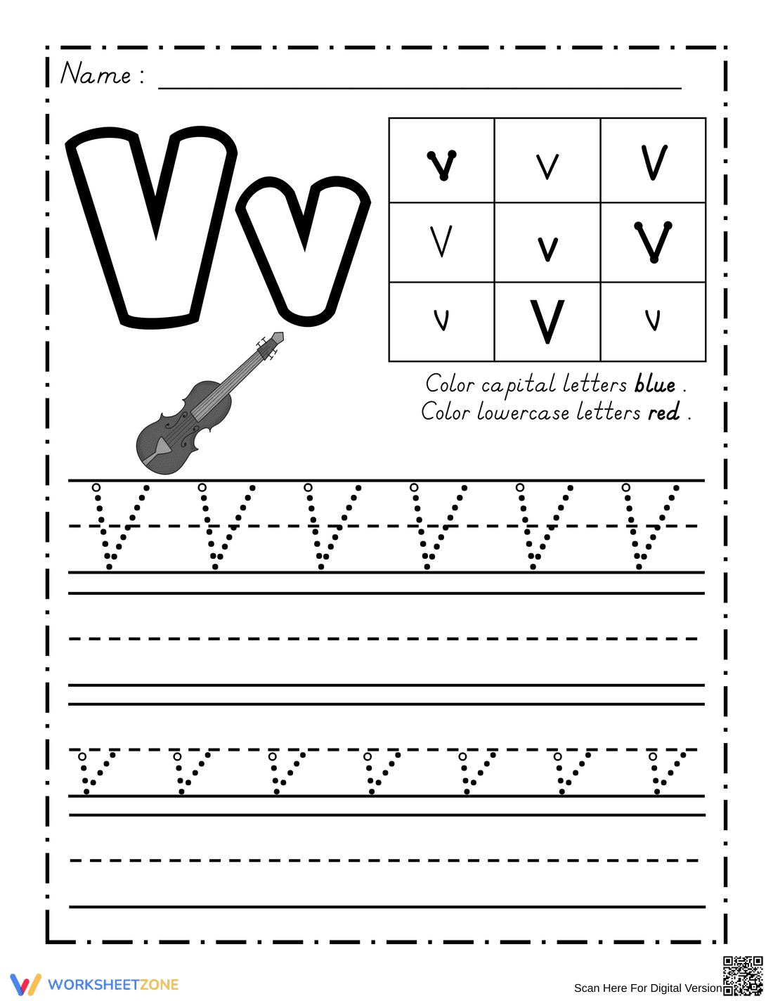 V Handwriting Practice Worksheet - Page 1