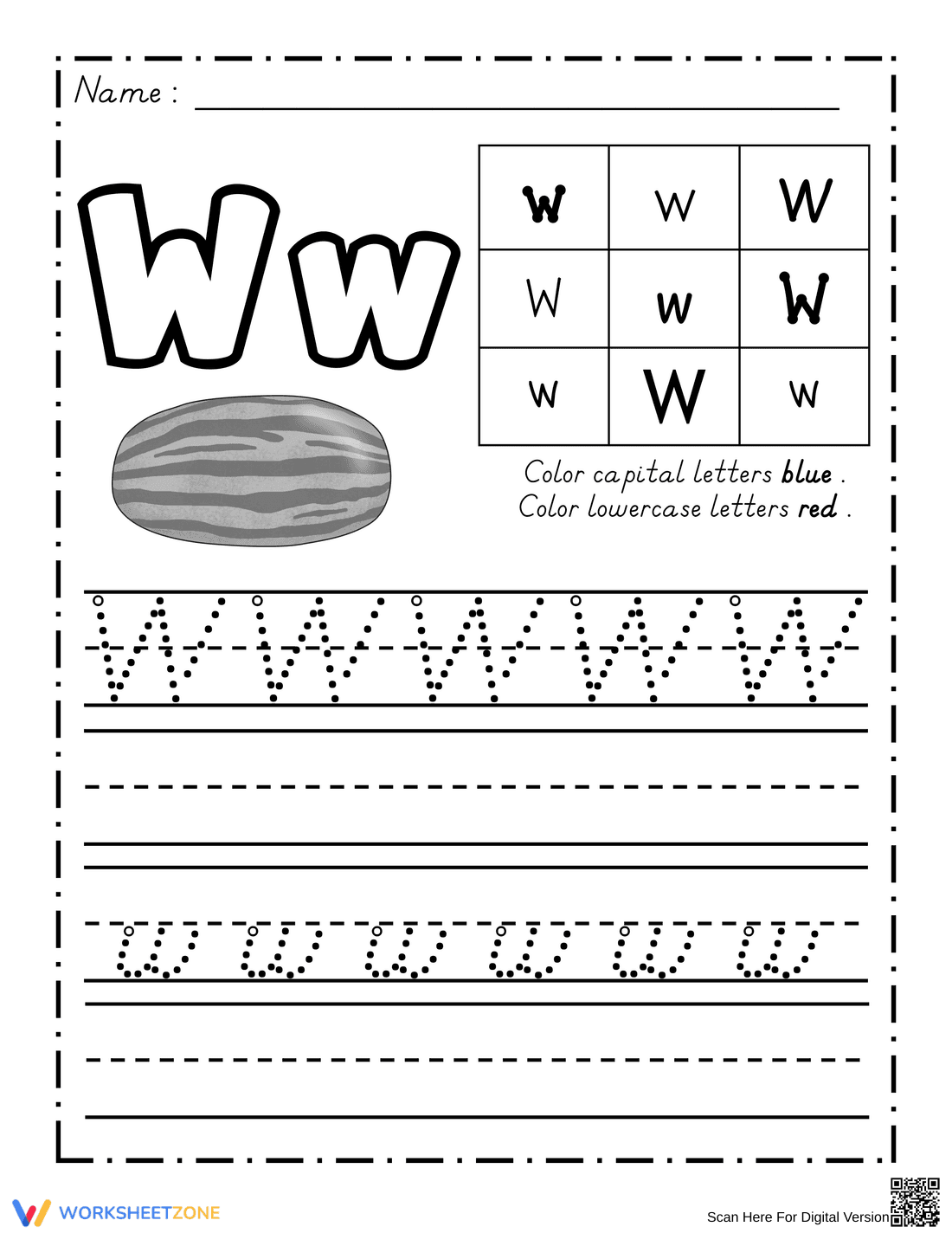 W Handwriting Practice Worksheet - Page 1