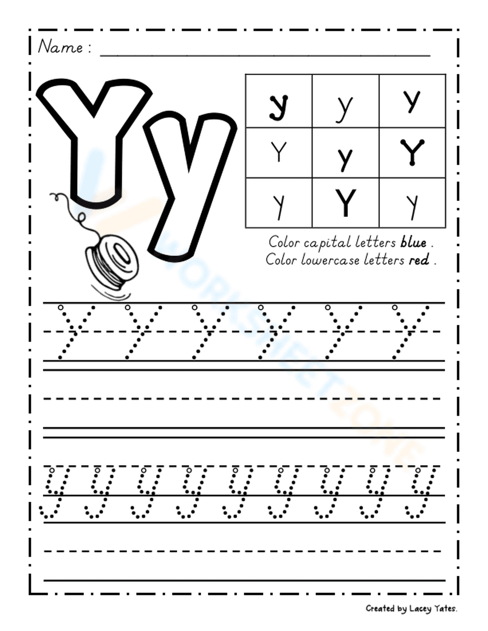 Y Handwriting Practice Worksheet - Page 1