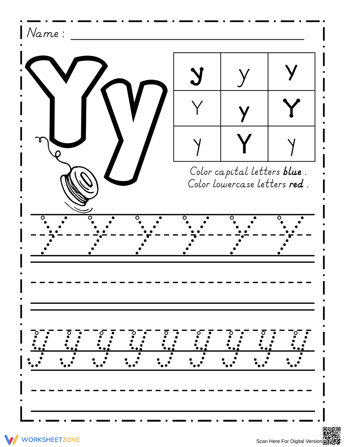 Y Handwriting Practice Worksheet - Page 1