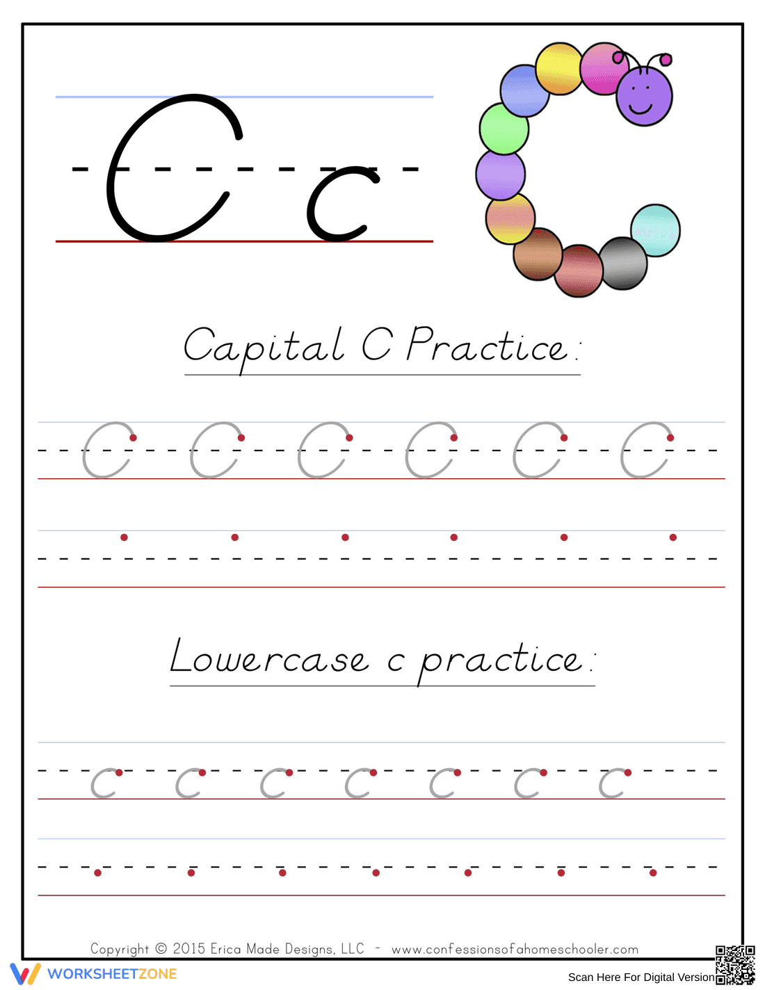 C Handwriting Practice Worksheet - Page 1