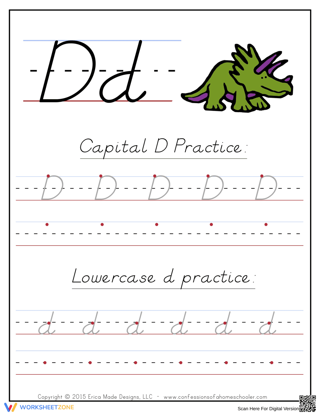 D Handwriting Practice Worksheet - Page 1