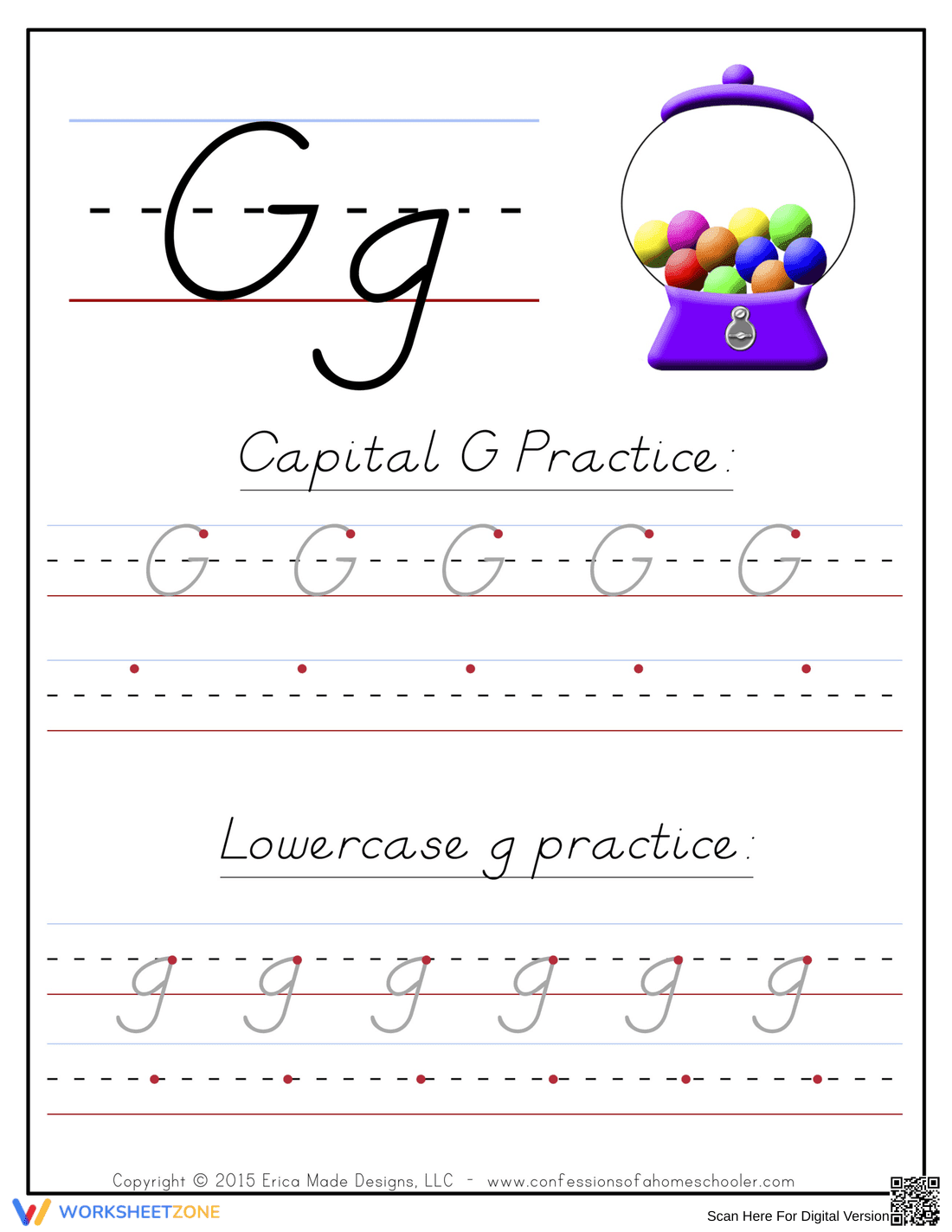G Handwriting Practice Worksheet - Page 1